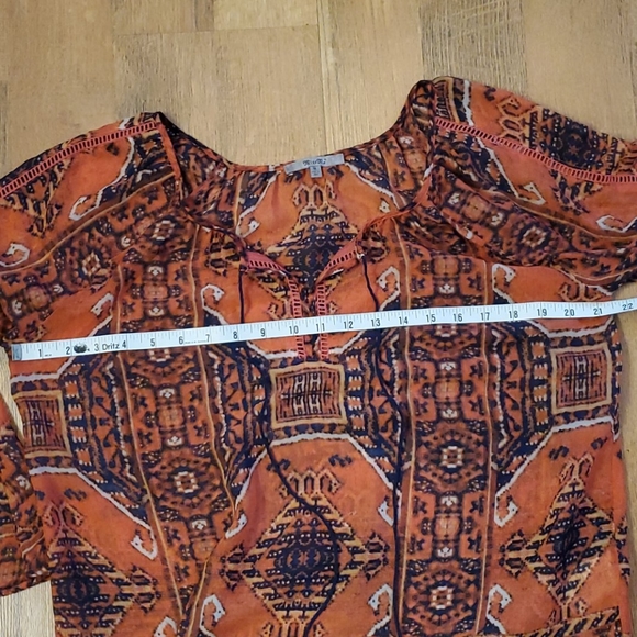 Miss Me Womans‎ Coral Tribal Boho Semi Sheer Top Size Medium - Picture 10 of 12